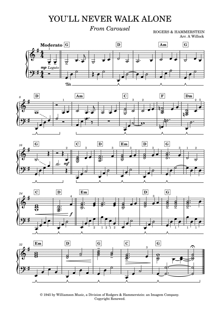 You'll Never Walk Alone Piano, Vocal, Guitar scores gallery preview page 1