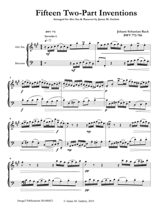 Bach: 15 Two-Part Inventions for Alto Sax & Bassoon