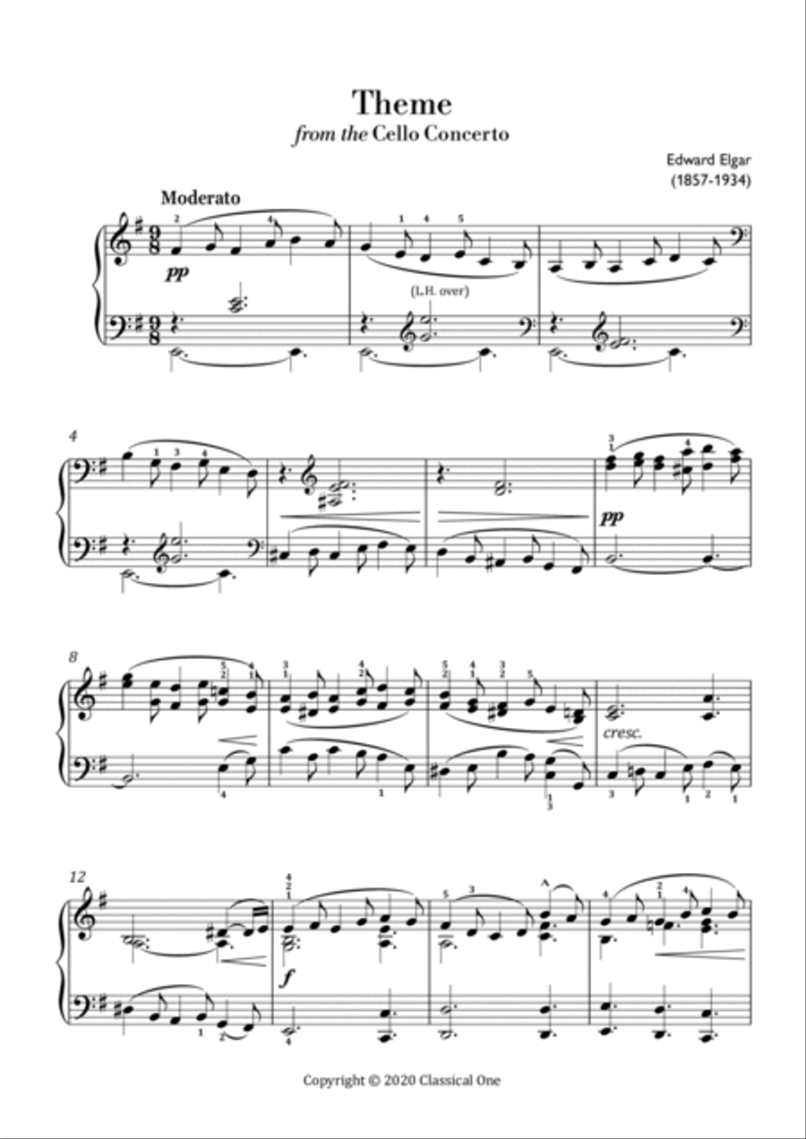 Elgar - Theme from the Cello Concerto (Easy piano arrangement) Small Ensemble scores gallery preview page 2