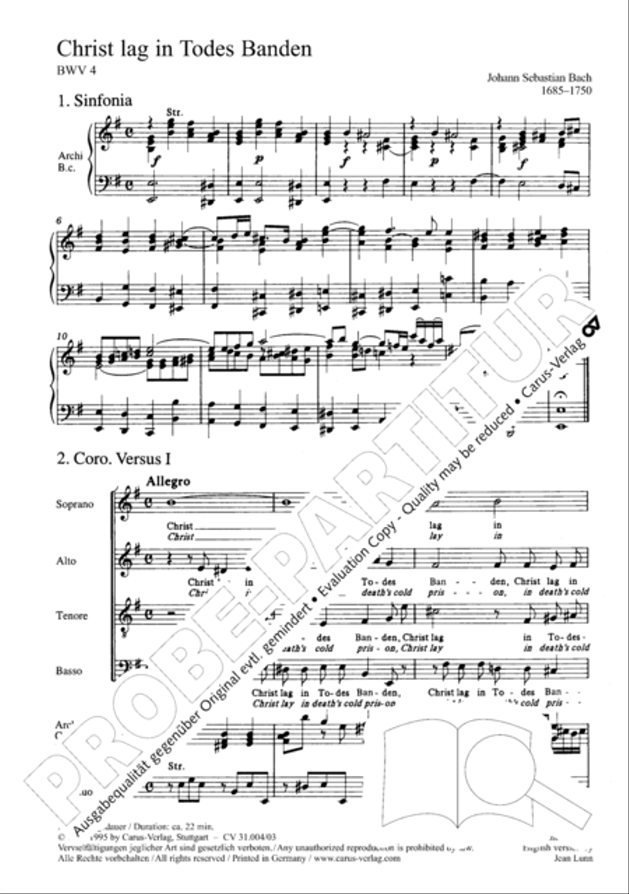Christ lay in death's cold prison (Christ lag in Todesbanden) 4-Part scores gallery preview page 3