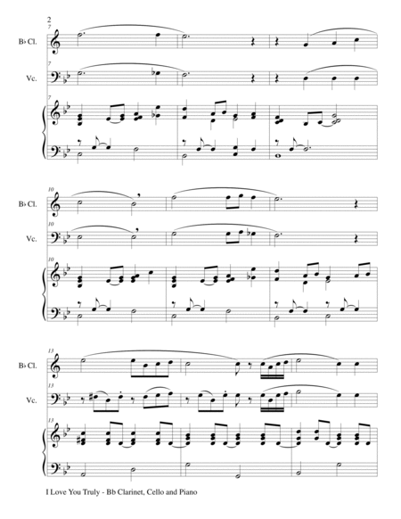 I LOVE YOU TRULY (Trio – Bb Clarinet, Cello, and Piano with Score and Parts) image number null