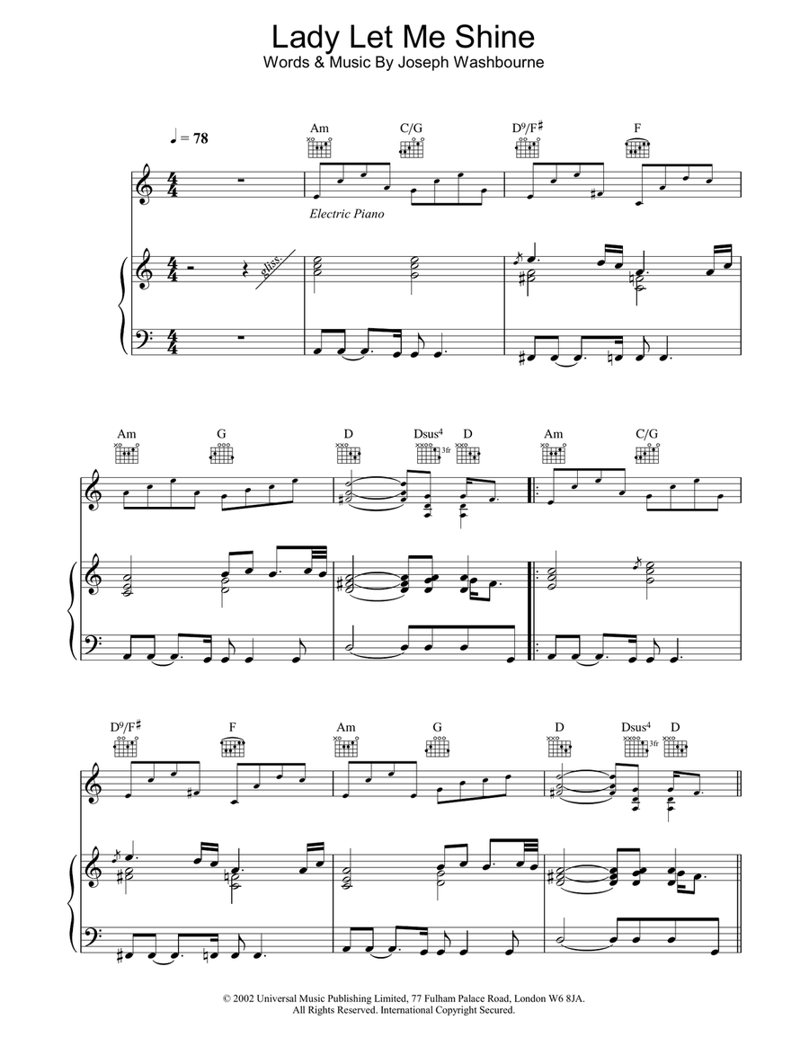 Lady Let Me Shine Lady Let Me Shine Piano, Vocal, Guitar scores gallery preview page 1