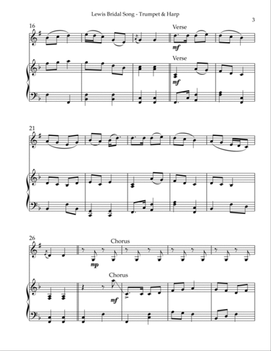 Lewis Bridal Song/Mairi’s Wedding, Duet for Bb Trumpet & Harp