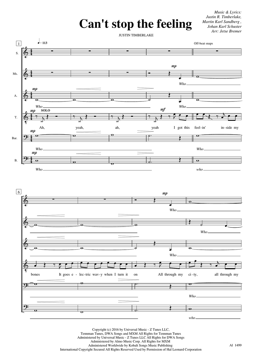 Can't Stop The Feeling from TROLLS Divisi scores gallery preview page 1
