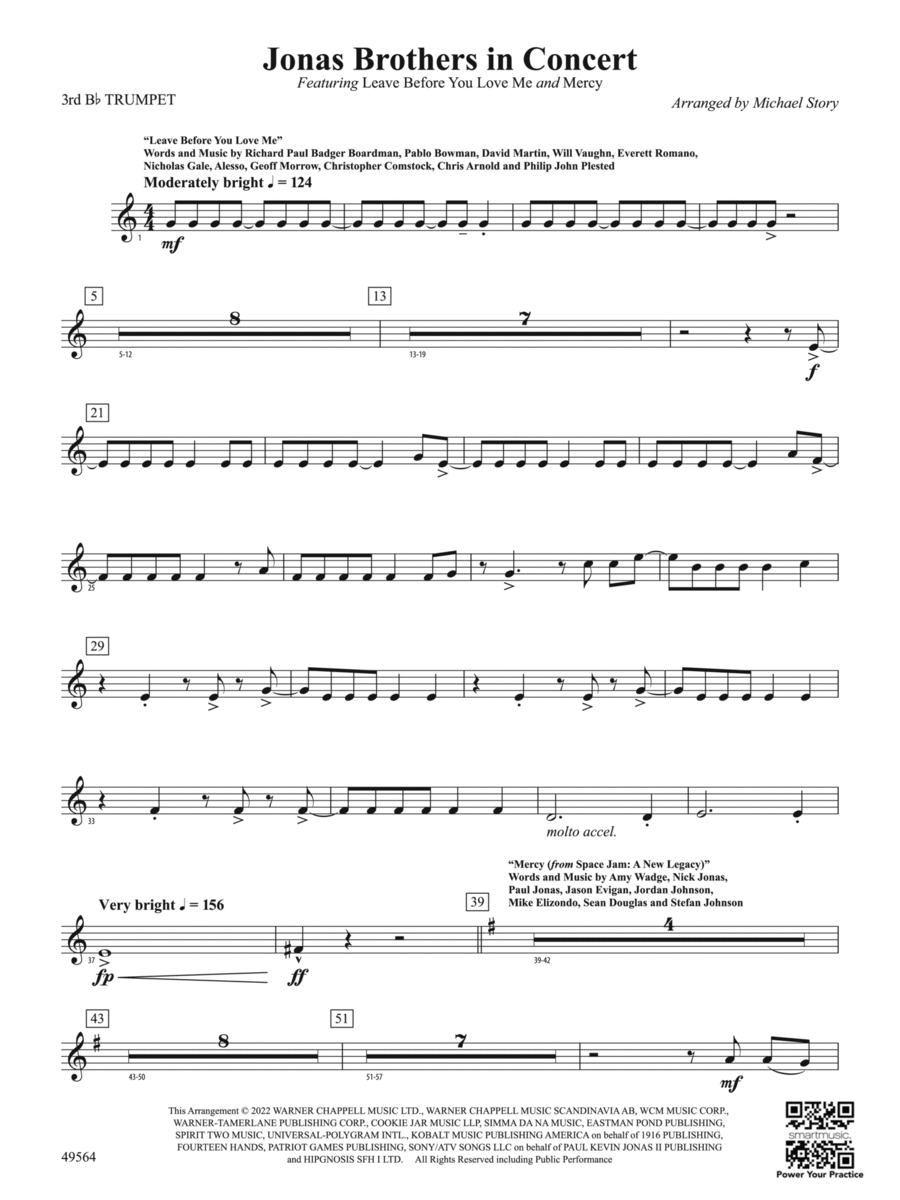 Jonas Brothers in Concert: 3rd B-flat Trumpet Concert Band scores gallery preview page 1
