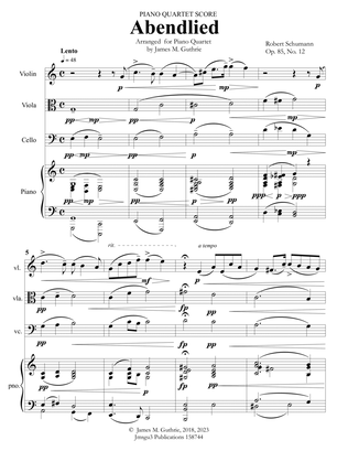 Schumann: Abendlied for Piano Quartet