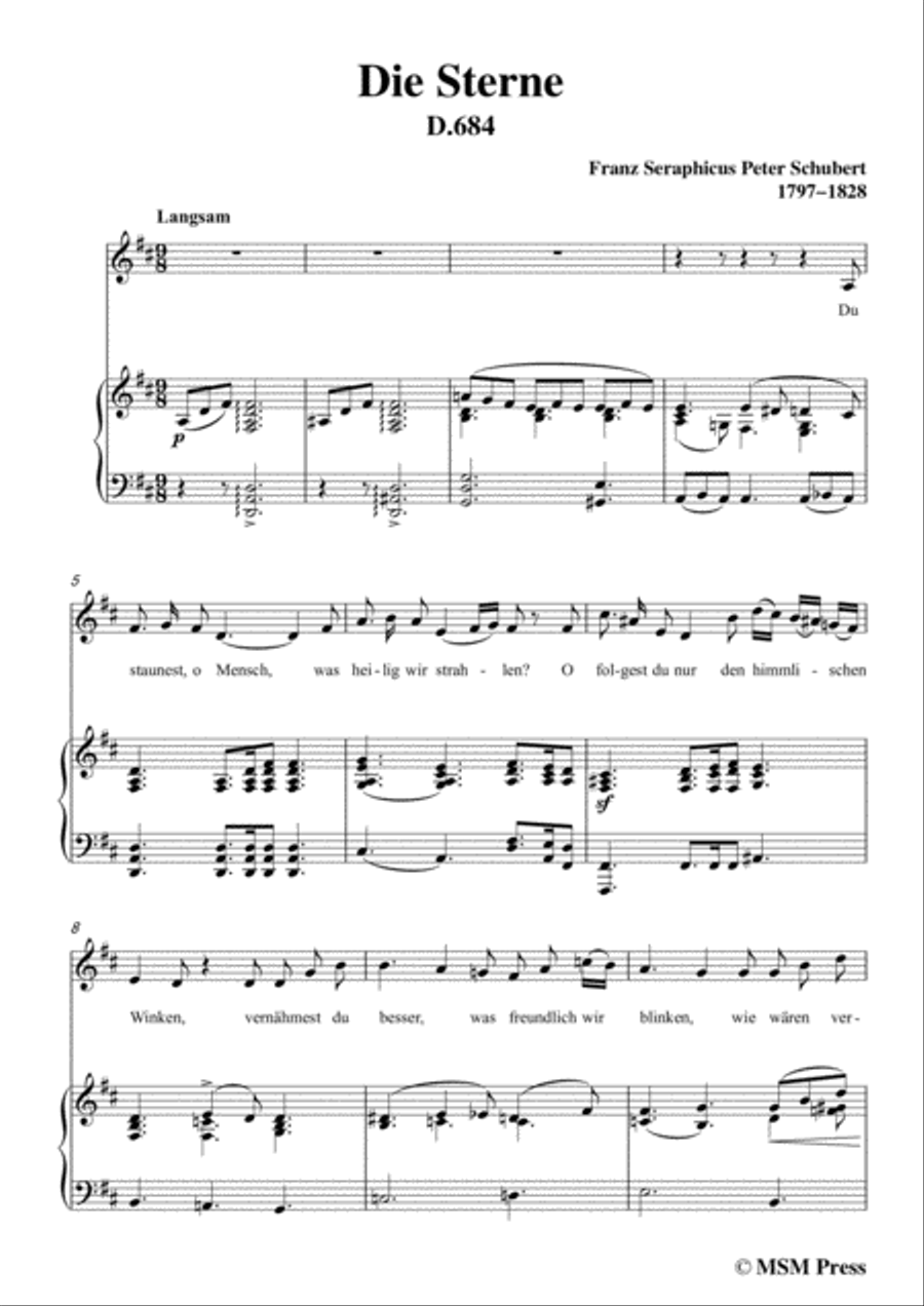 Schubert-Die Sterne,in D Major,D.684,for Voice and Piano Voice Solo scores gallery preview page 3