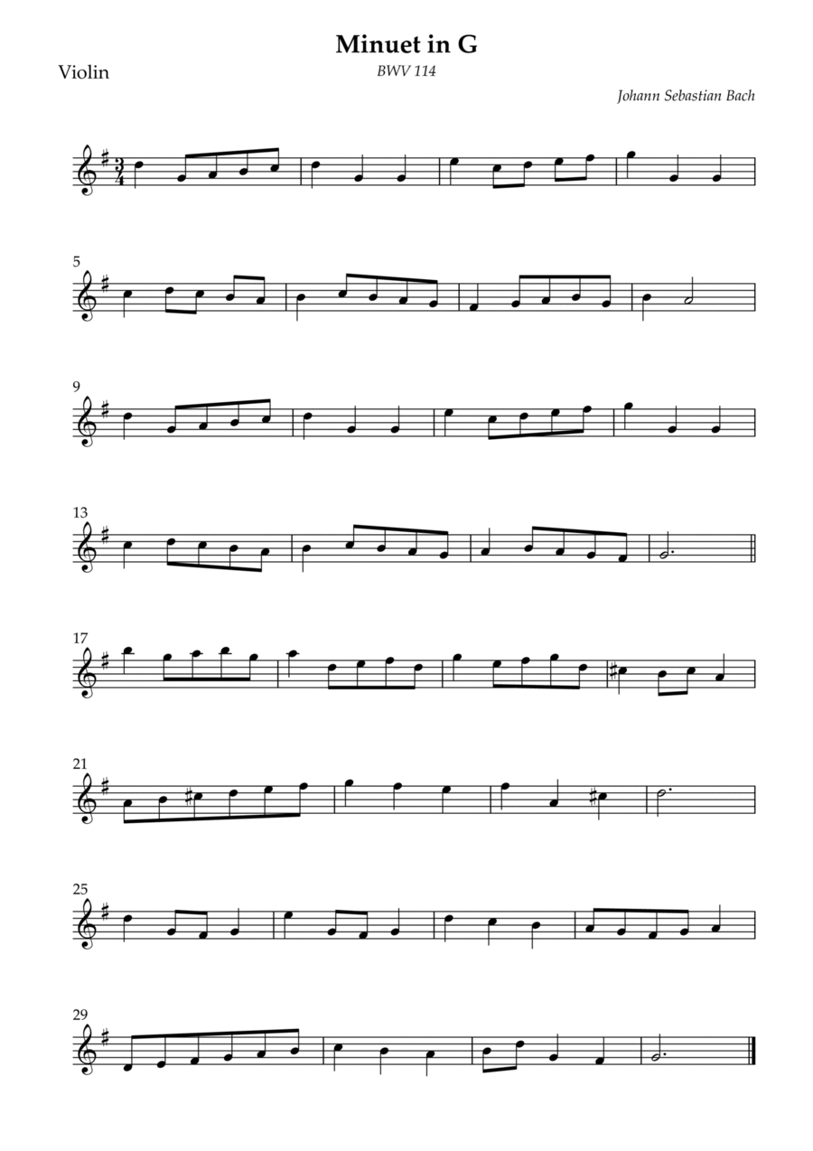 Minuet in G Minuet in G Violin Solo scores gallery preview page 1