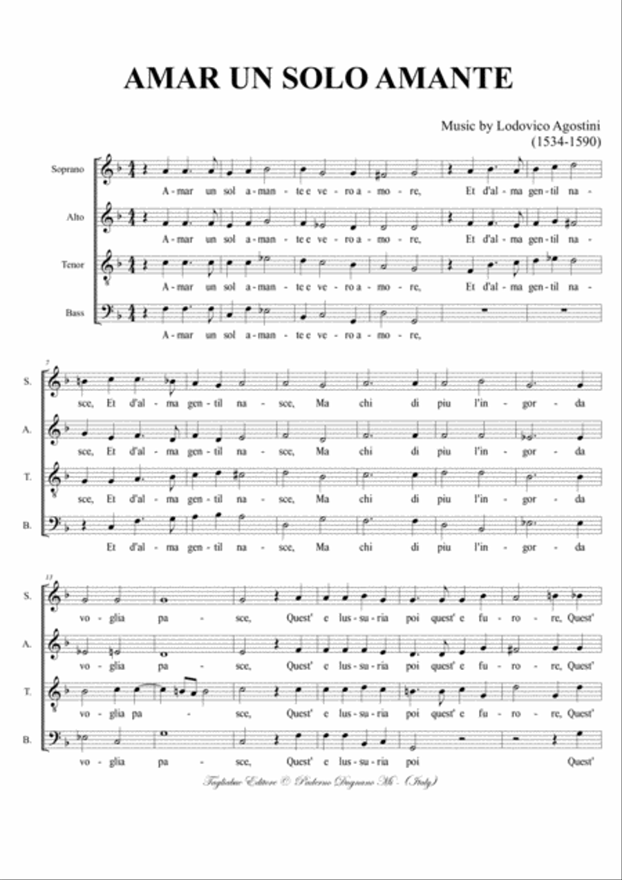 AMAR UN SOLO AMANTE - (Love only one lover) - For SATB Choir - Score Only 4-Part scores gallery preview page 2