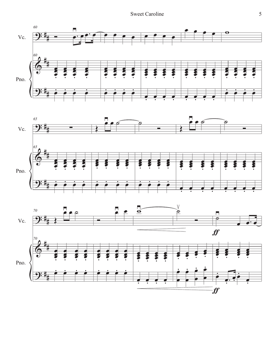 Sweet Caroline Sweet Caroline Cello Solo scores gallery preview page 5