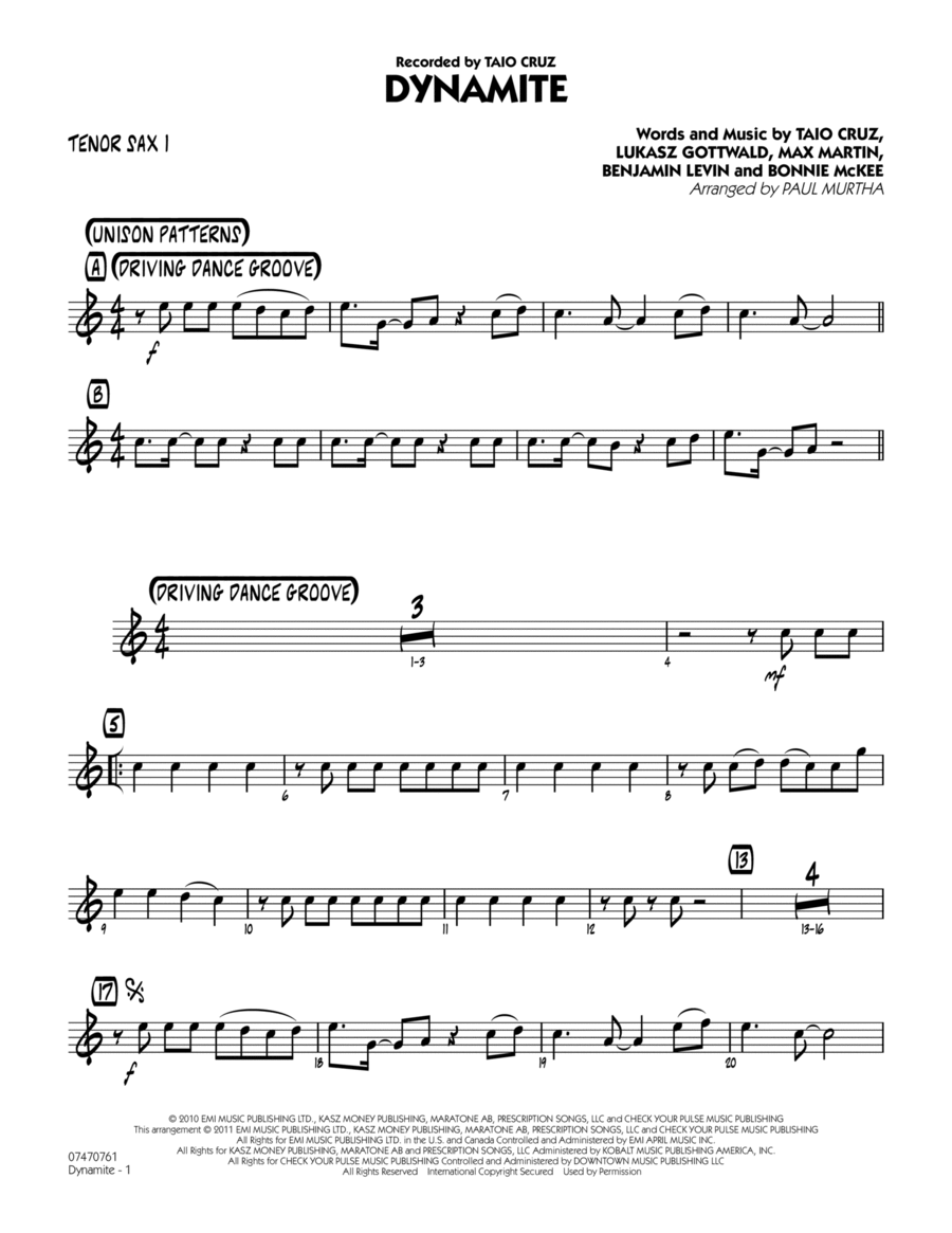 Dynamite - Tenor Sax 1 Jazz Ensemble scores gallery preview page 1