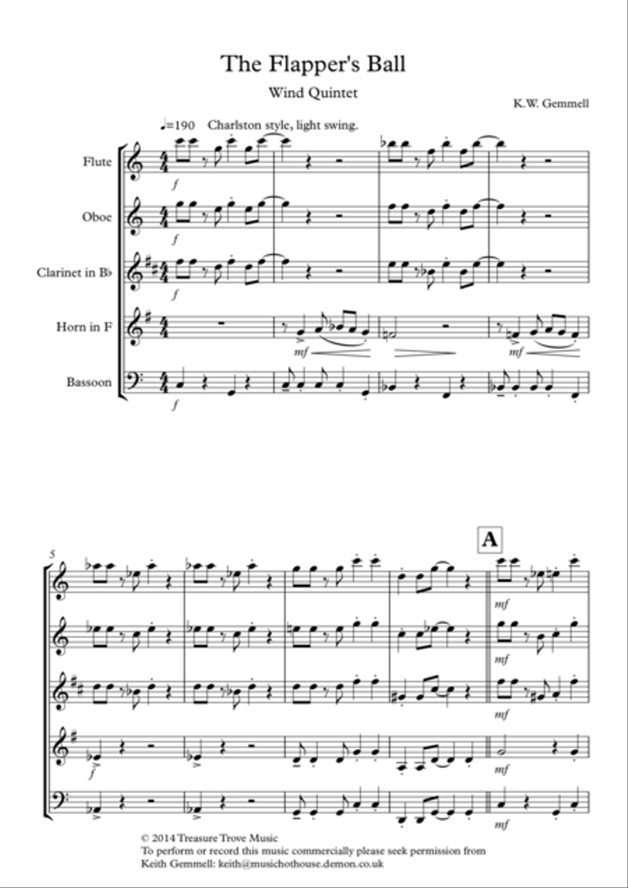 The Flapper's Ball (1920s style): Wind Quintet Woodwind Quintet scores gallery preview page 1