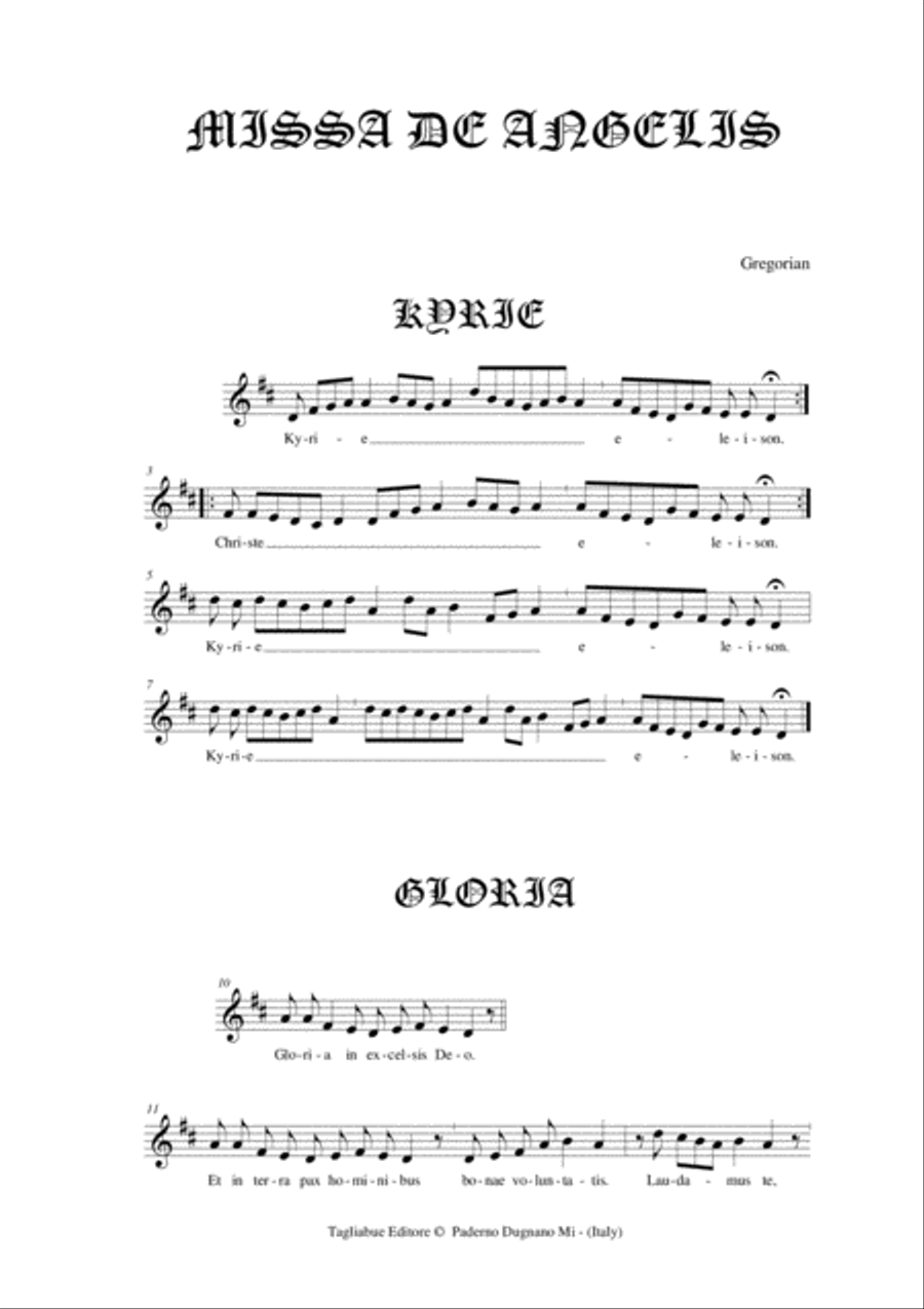 MISSA DE ANGELIS - Gregorian - Octavo Unison Choir scores gallery preview page 2