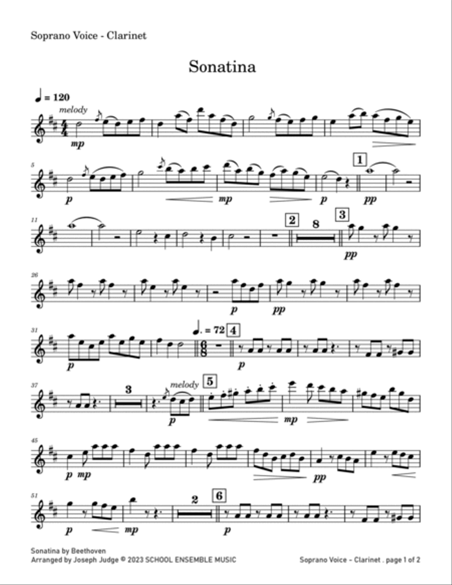 Sonatina by Beethoven for Clarinet Quartet in Schools Clarinet Quartet scores gallery preview page 6