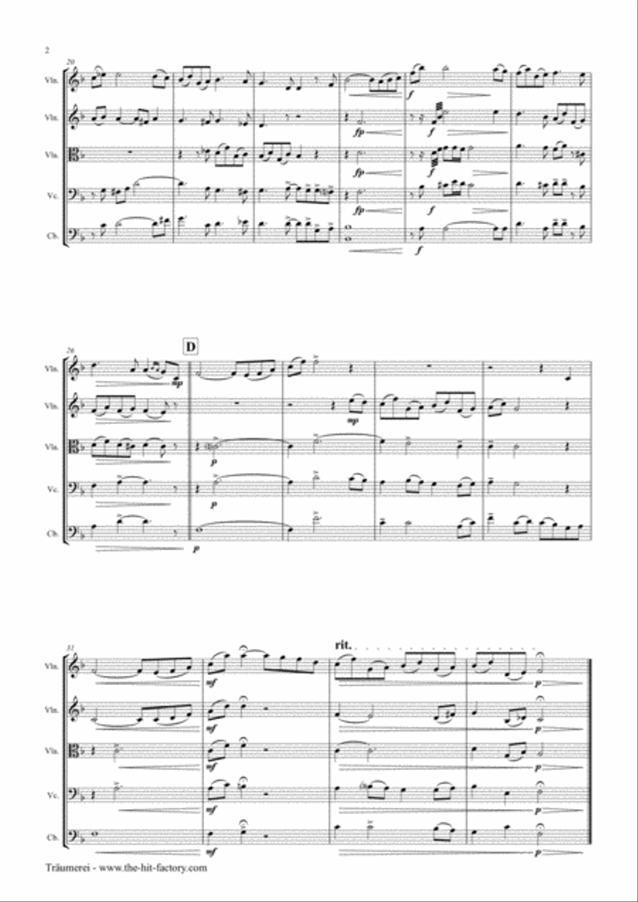Träumerei - romantic Masterpiece by R.Schumann - String Quintet String Quintet scores gallery preview page 2