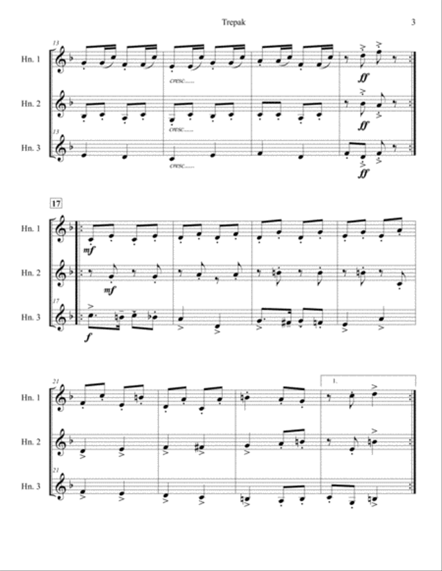 Trepak from The Nutcracker Suite for Three French Horns Brass Ensemble scores gallery preview page 3