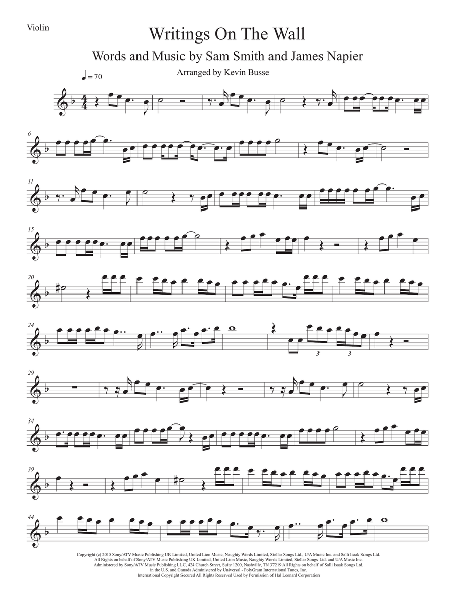 Writing's On The Wall from the film SPECTRE Violin Solo scores gallery preview page 1