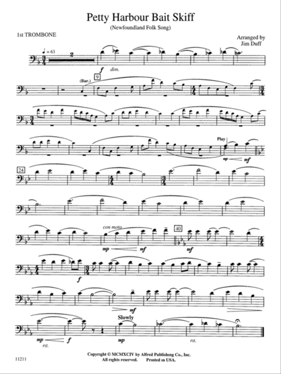 Petty Harbour Bait Skiff: 1st Trombone Concert Band scores gallery preview page 1