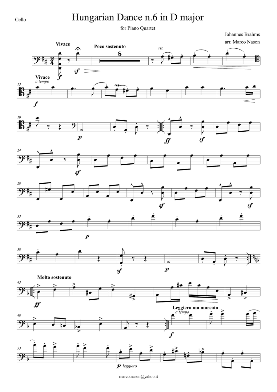 Brahms - Hungarian Dance n.6 in D major for Piano Quartet Piano Quartet scores gallery preview page 5