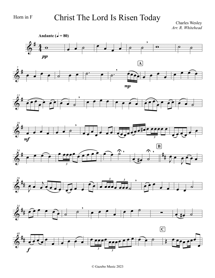 Christ The Lord Is Risen Today Horn scores gallery preview page 1