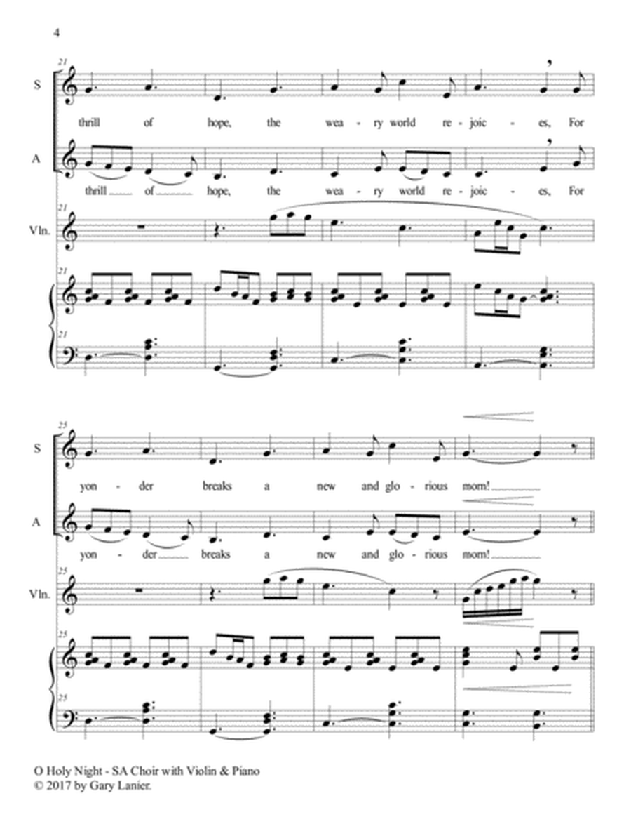 O HOLY NIGHT (SA Choir with Violin & Piano - Score & Parts included) image number null