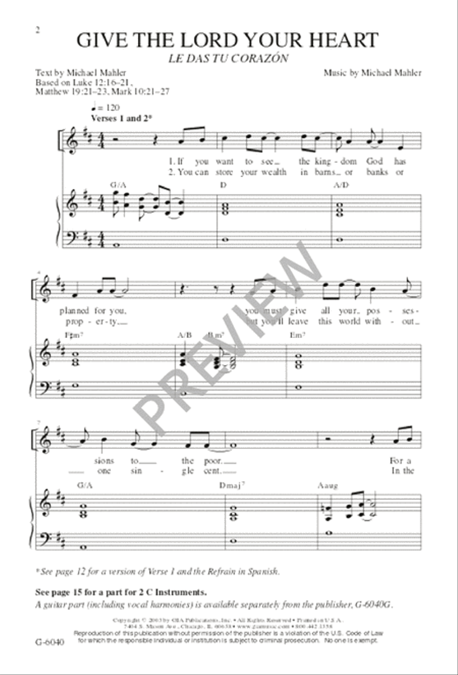 Give the Lord Your Heart / Le Das Tu Corazón 4-Part scores gallery preview page 2