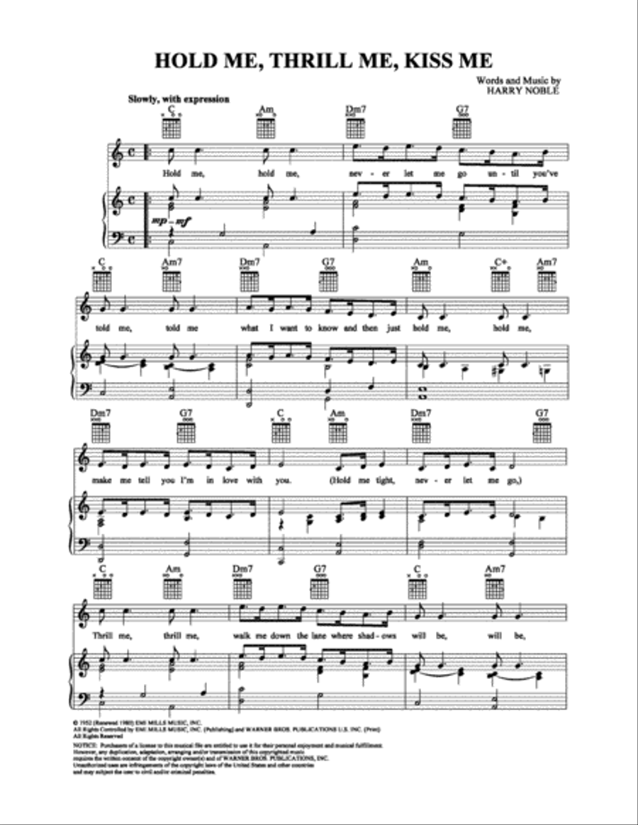 Hold Me, Thrill Me, Kiss Me Piano, Vocal, Guitar scores gallery preview page 1