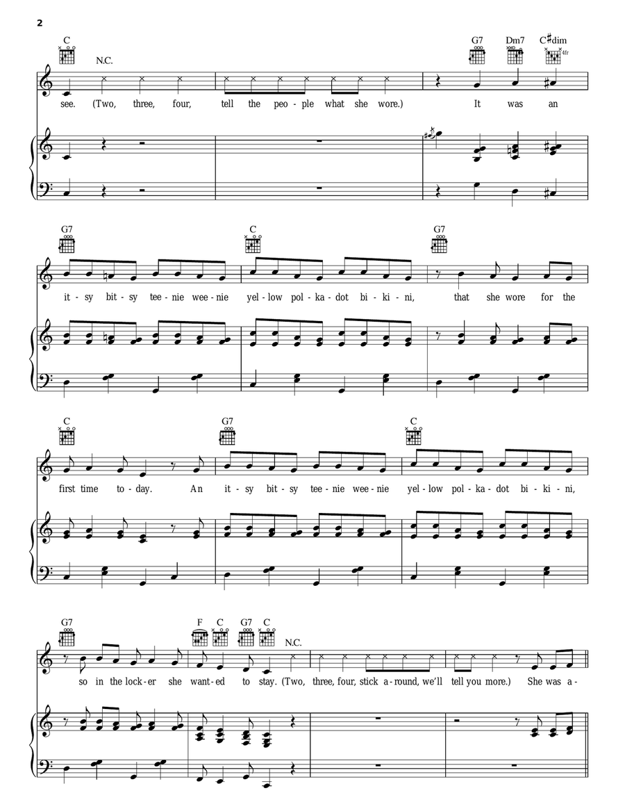 Itsy Bitsy Teenie Weenie Yellow Polkadot Bikini Piano, Vocal, Guitar scores gallery preview page 2