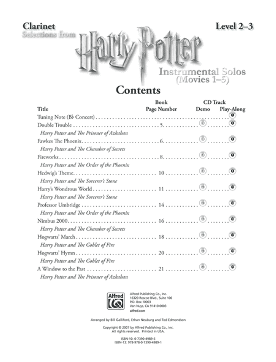 Harry Potter, Instrumental Solos (Movies 1-5) - Clarinet image number null