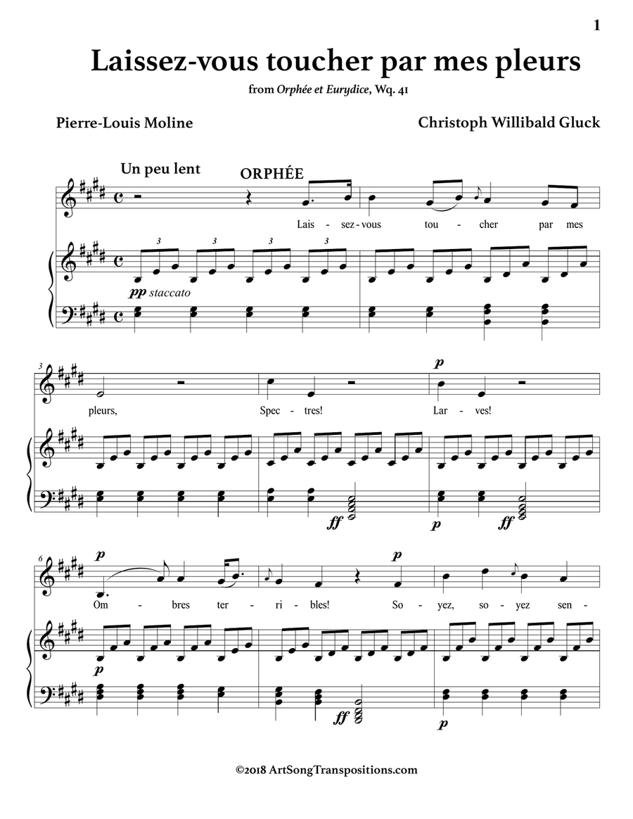 GLUCK: Laissez-vous toucher par mes pleurs (transposed to E major) Piano, Vocal scores gallery preview page 2