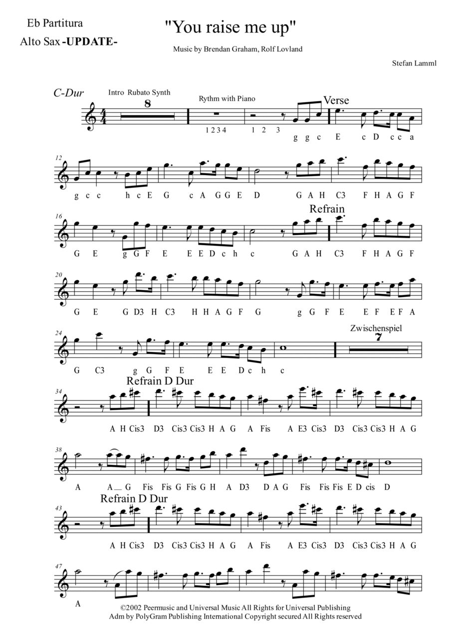 You Raise Me Up Tenor Saxophone scores gallery preview page 1