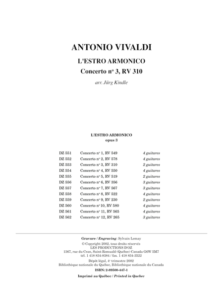 L'Estro Armonico, Concerto no 3, RV 310