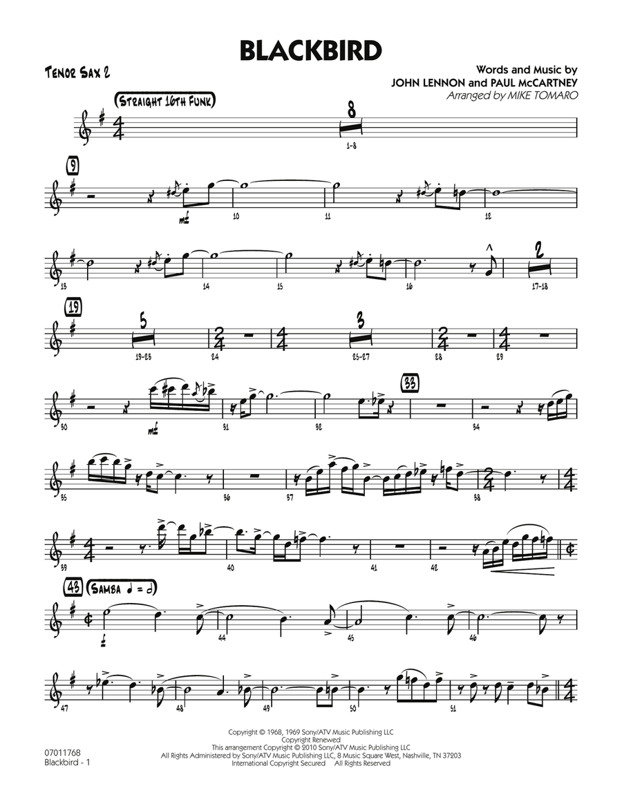 Blackbird - Tenor Sax 2 Jazz Ensemble scores gallery preview page 1