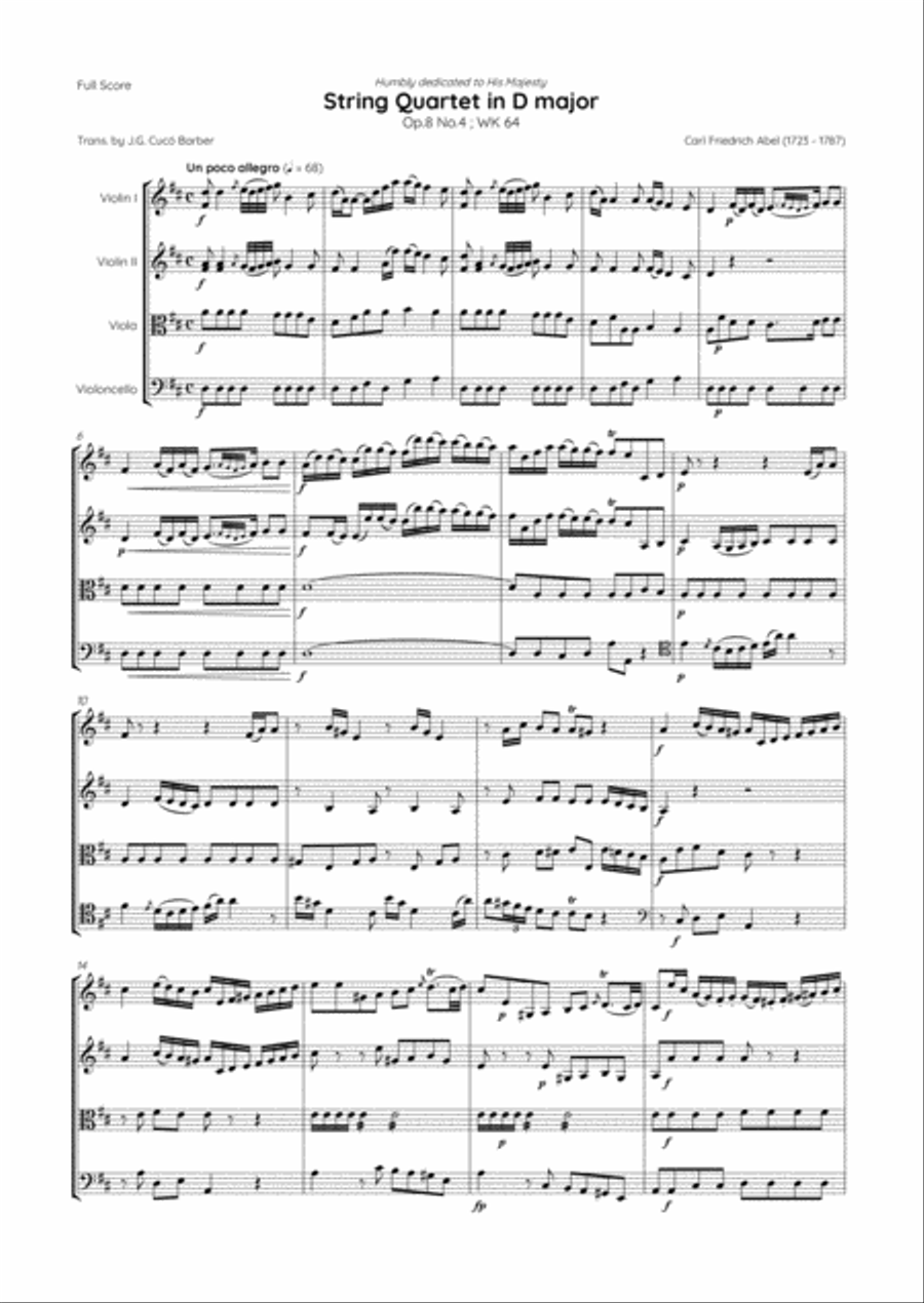 Abel - String Quartet in D major, Op.8 No.4 ; WK 64 String Quartet scores gallery preview page 2