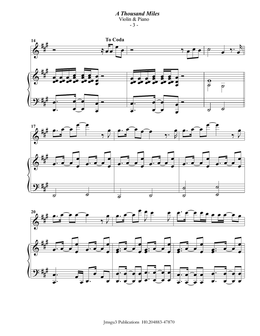 A Thousand Miles Violin Solo scores gallery preview page 3