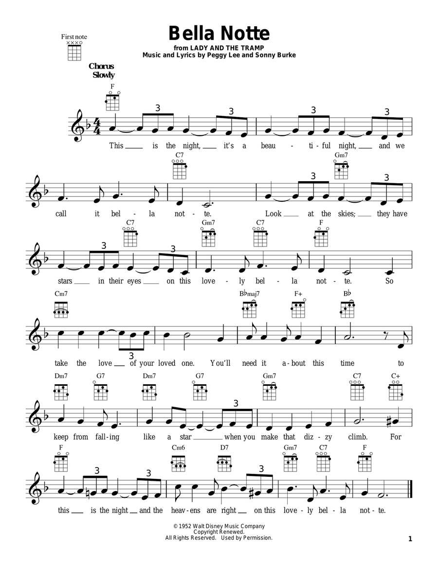 Bella Notte (This Is The Night) (from Lady And The Tramp) Ukulele scores gallery preview page 1