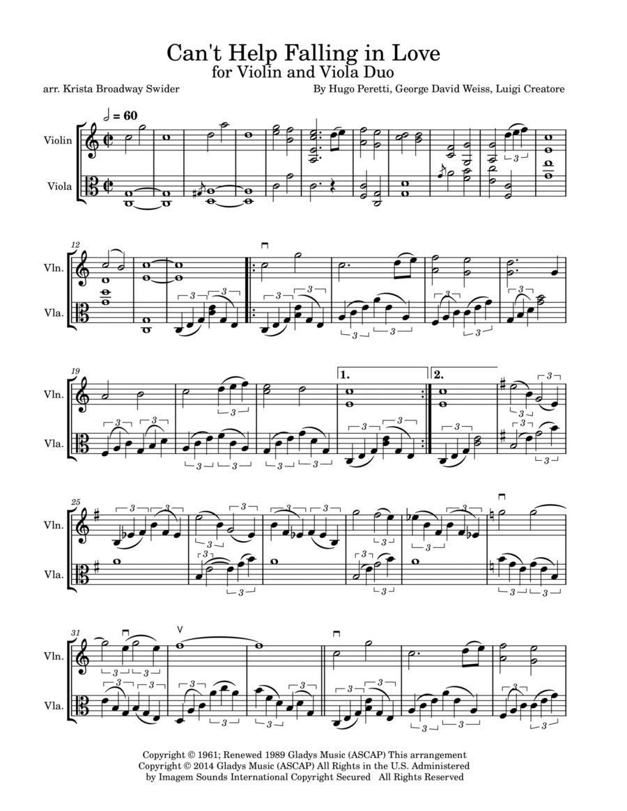 Can't Help Falling In Love String Duet scores gallery preview page 1