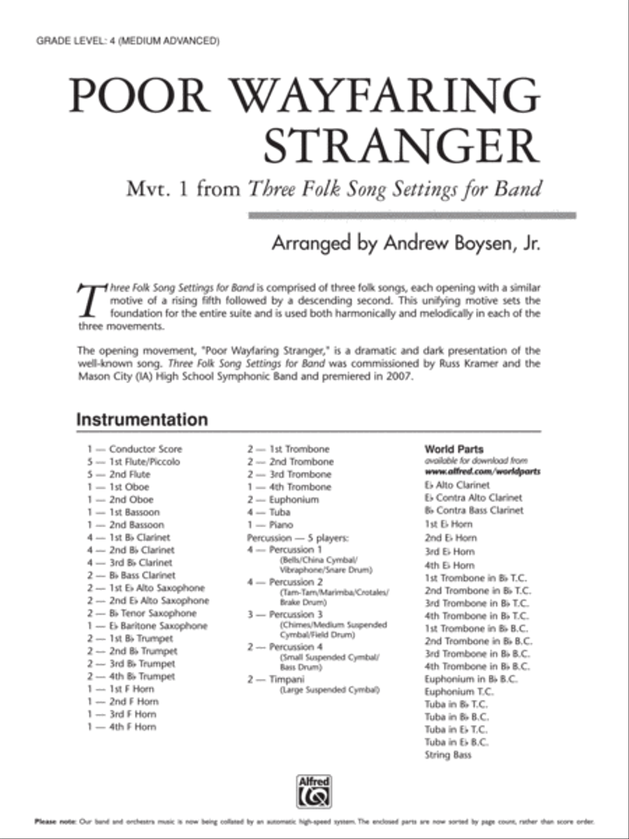 Poor Wayfaring Stranger: Score Concert Band scores gallery preview page 1