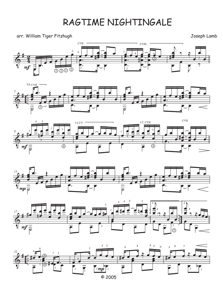 Ragtime Nightingale Guitar Tablature scores gallery preview page 1