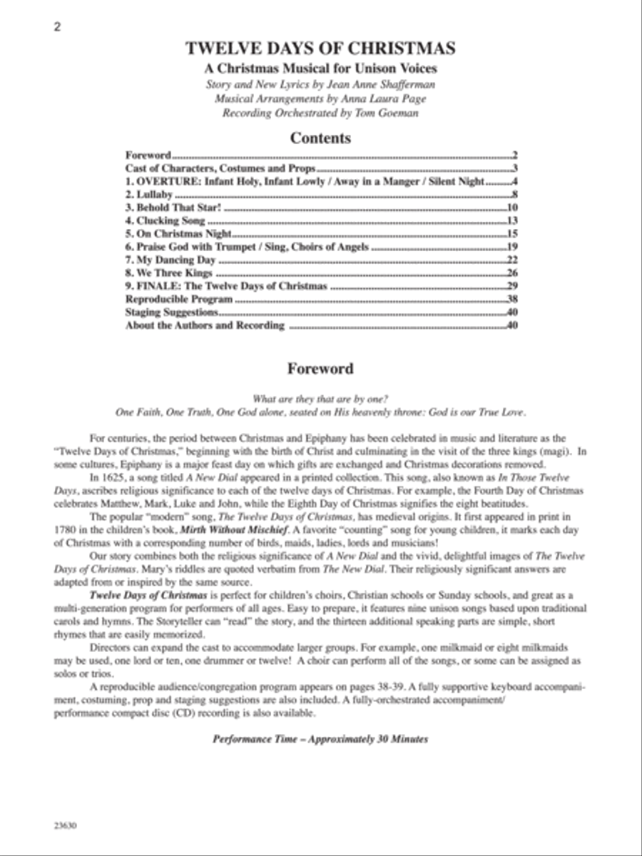 Twelve Days of Christmas (A Christmas Musical for Unison Voices) - Director's Score Unison Choir scores gallery preview page 2