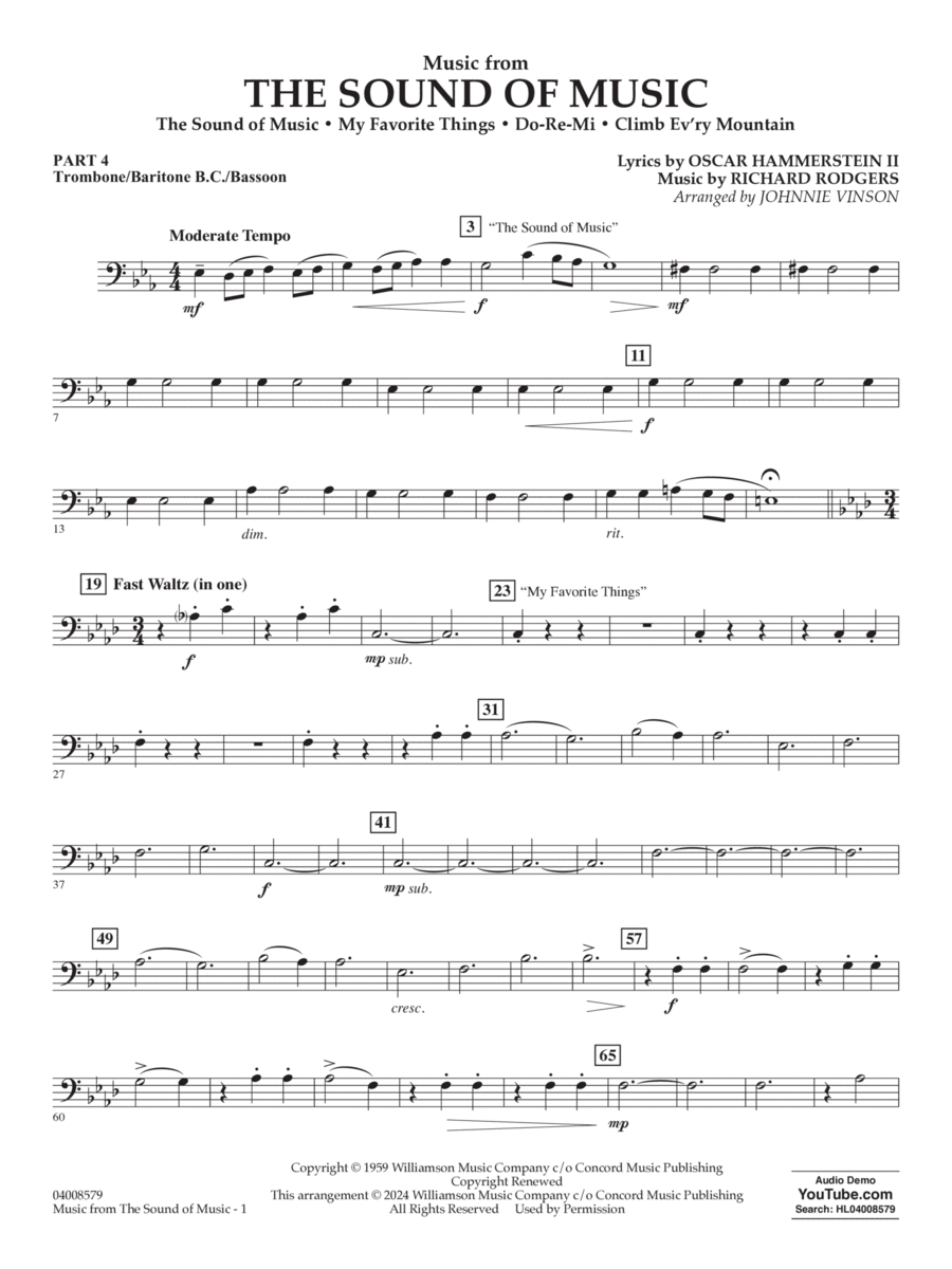 Music from The Sound Of Music (arr. Vinson) - Pt.4 - Trombone/Bar. B.C./Bsn.