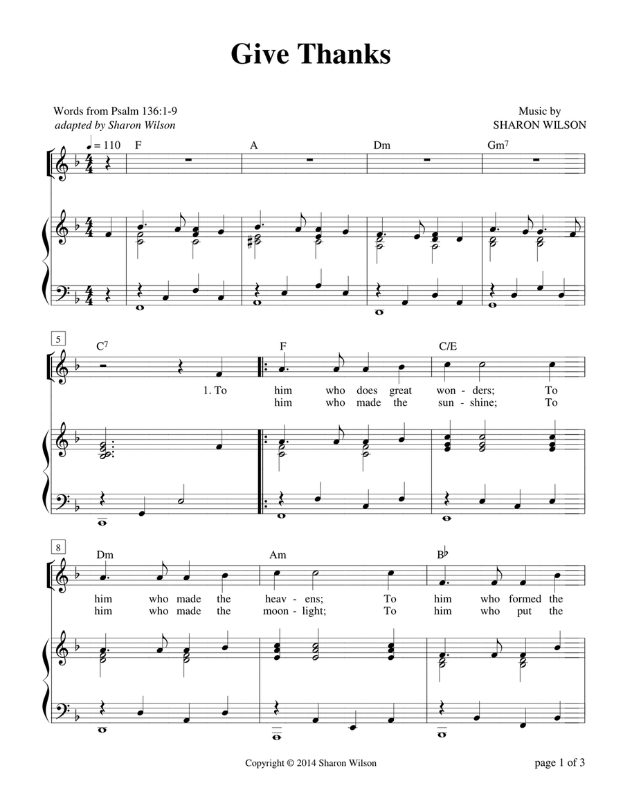 Give Thanks (Psalm 136) Piano, Vocal scores gallery preview page 1