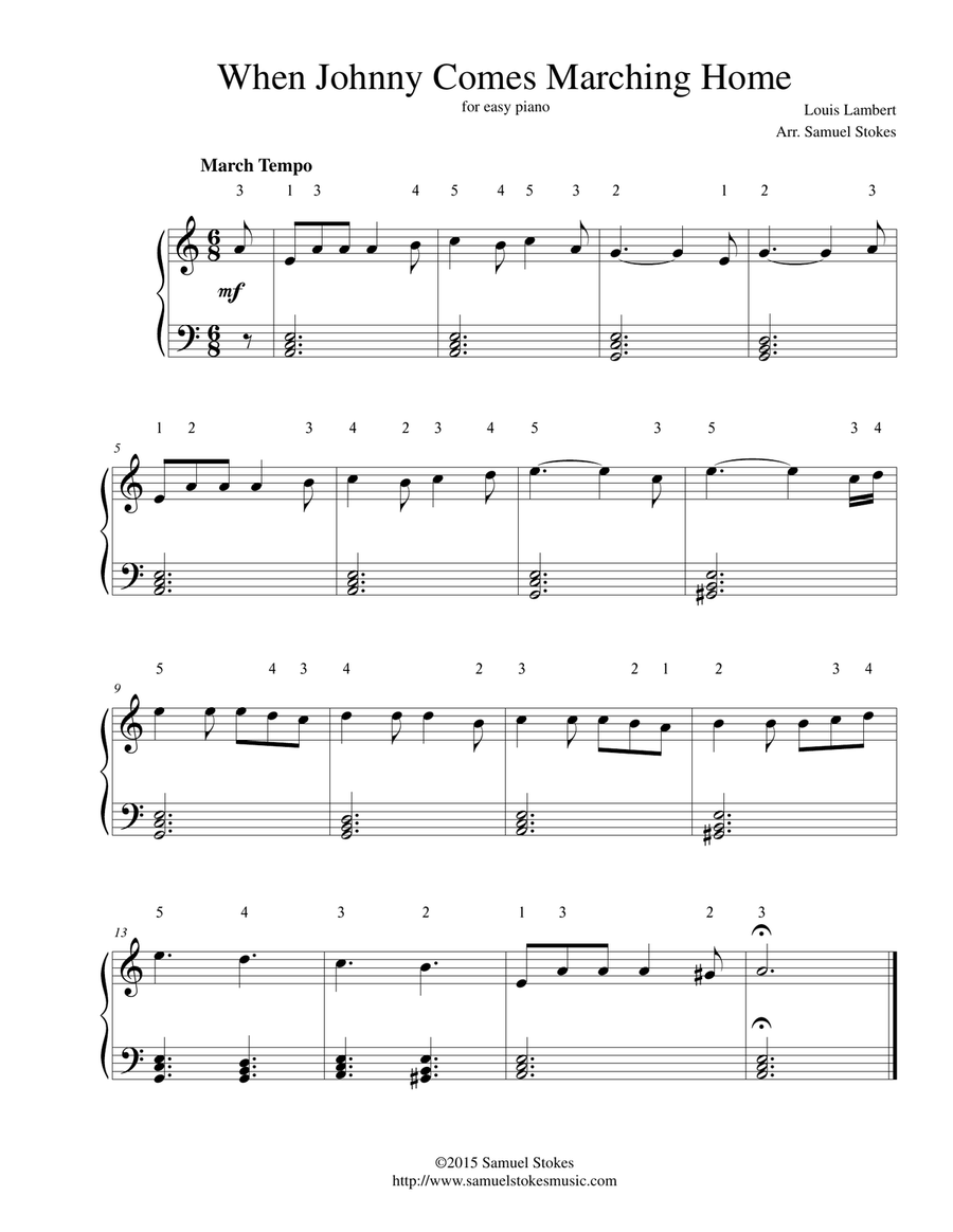 When Johnny Comes Marching Home - for easy piano