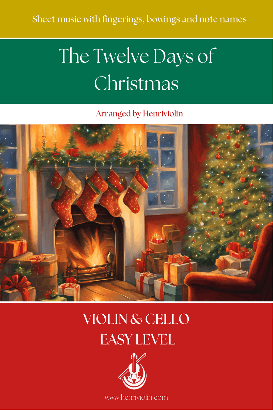 The Twelve Days of Christmas (VIOLIN AND CELLO - EASY LEVEL) String Duet scores gallery preview page 1