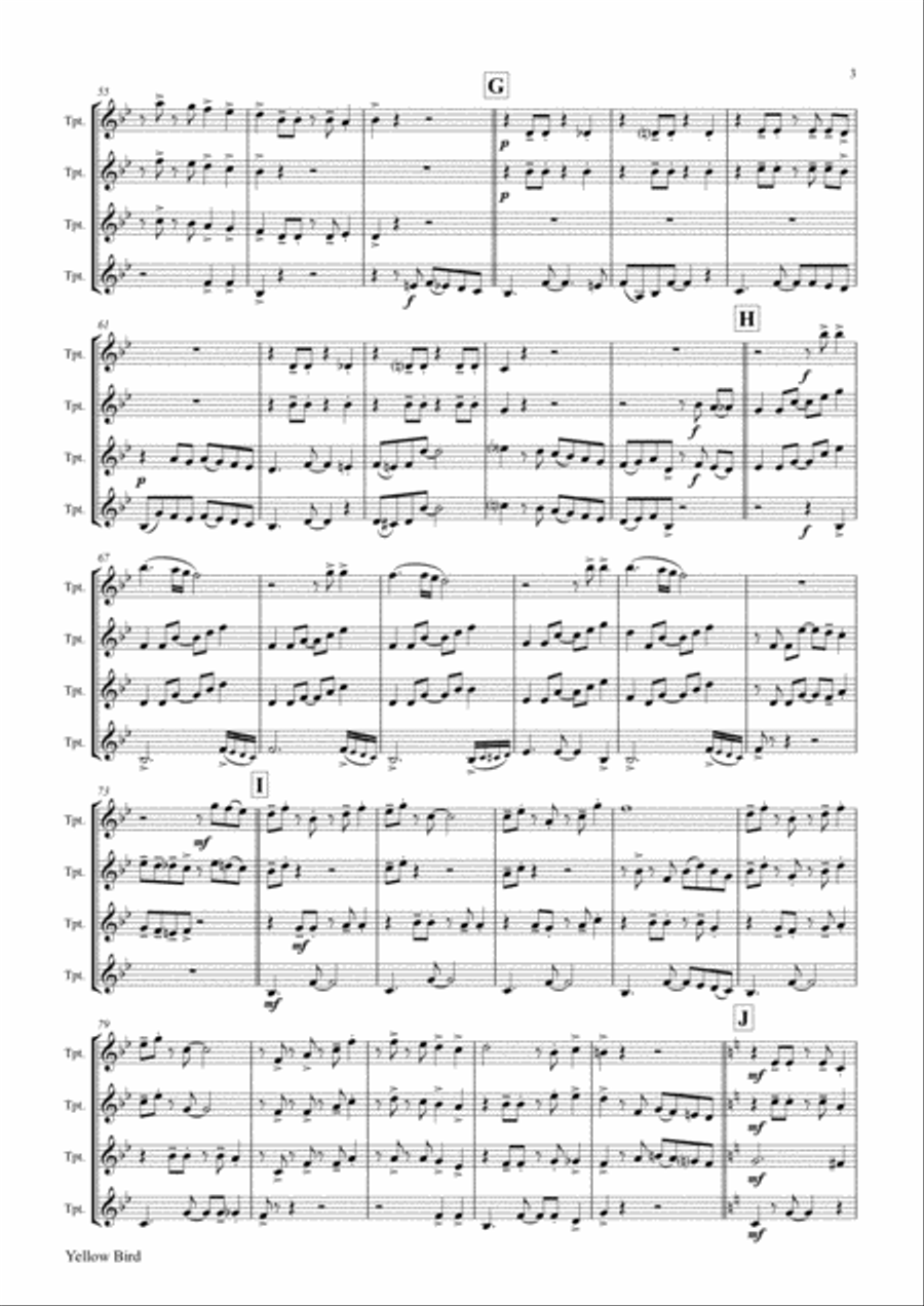 Yellow Bird - Haitian Folk Song - Calypso - Trumpet Quartet Trumpet scores gallery preview page 4