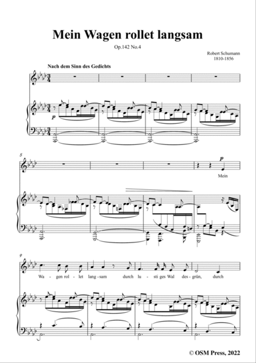 Schumann-Mein Wagen rollet langsam,in A flat Major,Op.142 No.4 Voice scores gallery preview page 3