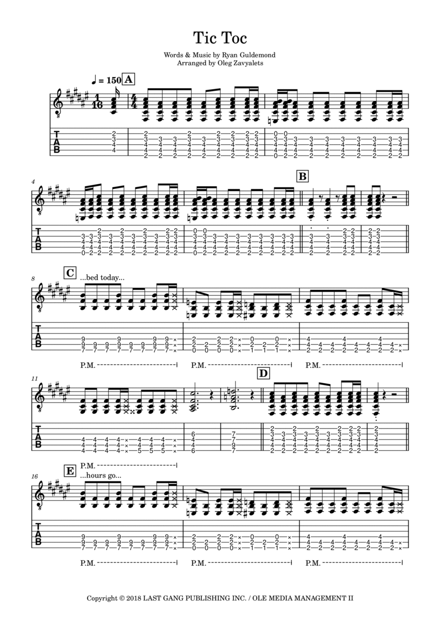Tic Toc Guitar Tablature scores gallery preview page 1