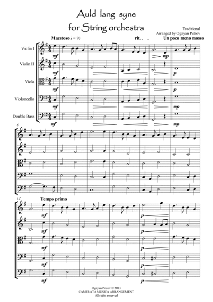 Auld lang syne - Arranged for string orchestra String Quartet scores gallery preview page 2