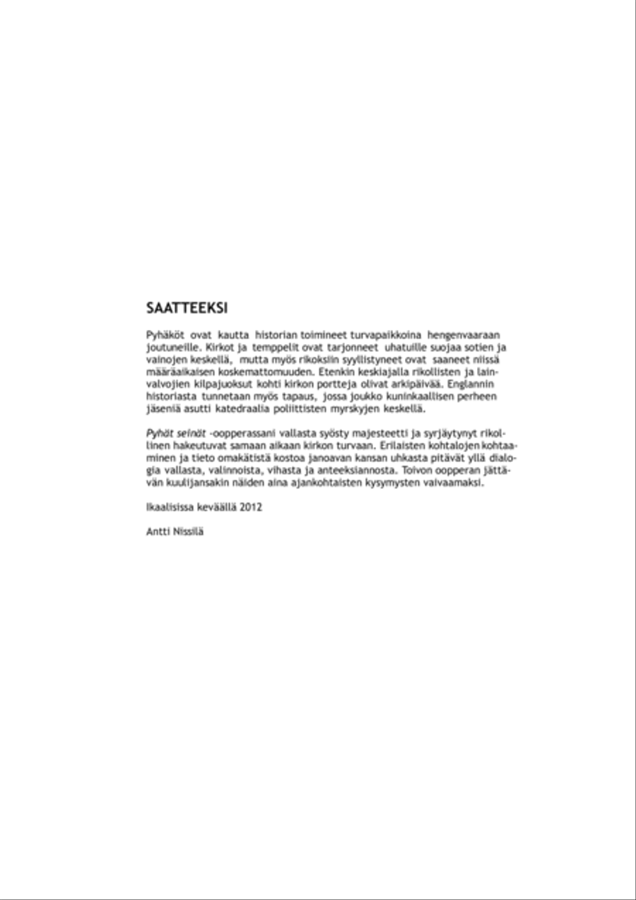 Pyhät seinät (Holy Walls) - chamber opera Choir scores gallery preview page 2
