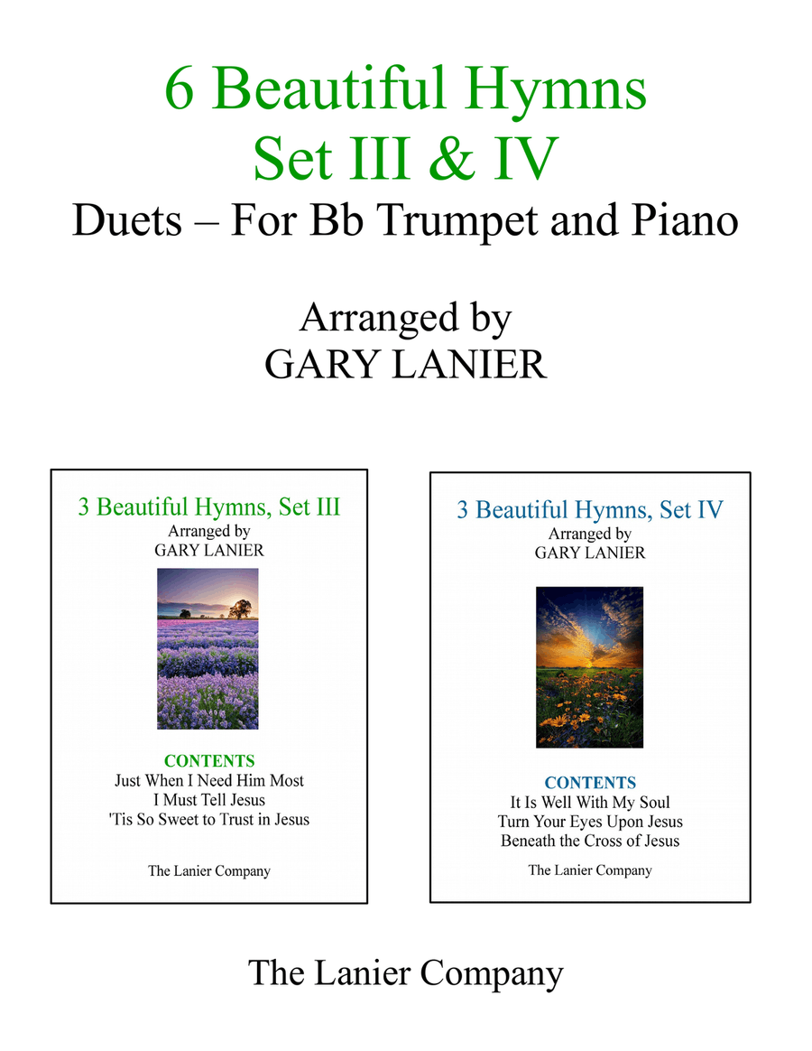 6 BEAUTIFUL HYMNS, Set III & IV (Duets - Bb Trumpet and Piano with Parts) Trumpet Duet scores gallery preview page 1